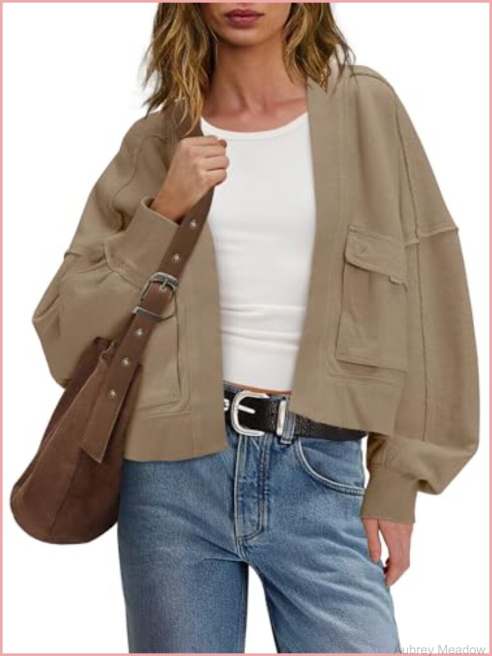 Womens Oversized Cropped Cardigan Open Front Batwing Sleeve Sweater